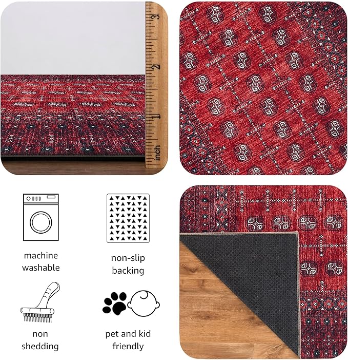 Keen Home Design Vintage Washable Entryway Rug, Non-Slip Low Pile, 2x3 | Machine Washable Cotton Chenille, 0.25In Low Pile, Rubber Non-Slip Back; Kitchen, Entryway, Bathroom, Bedside