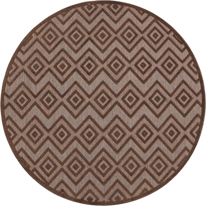 Nourison Home Versatile Brown 8' x Round Area Rug - Easy Clean, Non Shedding, Bed Room, Living Room, Dining Room, Kitchen (8' x Round)