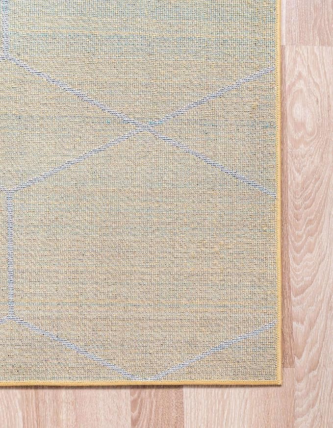 Unique Loom Trellis Frieze Collection Area Rug - Geometric (7' 10" Square, Yellow/ Ivory)