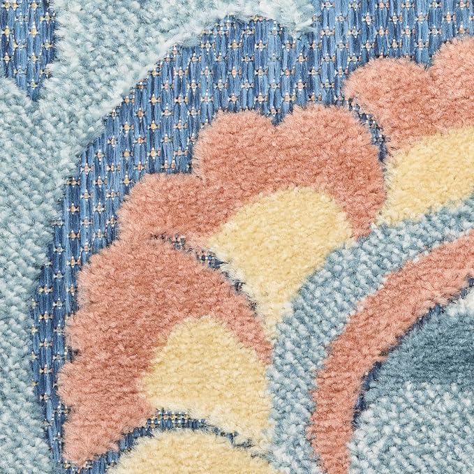 Nourison Home Aloha Blue Rose 3'6" x 5'6" Area Rug - Easy Clean, Non Shedding, Bed Room, Living Room, Dining Room, Kitchen (4' x 6')