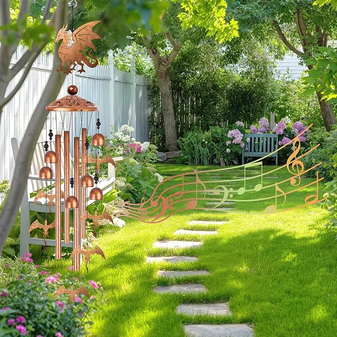 Dragon Wind Chimes for Outside, Fantasy Gifts for Men Women Metal Windchimes Outdoors, Medieval Dragon Home Garden Patio Yard Decor