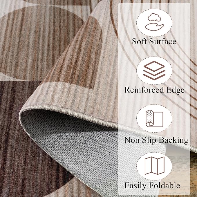 Soft Modern Geometric Abstract Machine Washable Large 6x9 Area Rug | Brown Rugs for Bedroom Living Room, Non-Shedding Faux Wool Indoor Throw Floor Carpet for Office Entryway Dining Room Decor