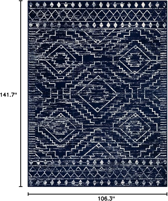 Wonnitar Moroccan Washable 9x12 Rug, Large Blue Rugs for Bedroom, Non-Slip Soft Living Room Area Rug, Boho Non-Shedding Ultra-Thin Floor Carpet for Dining Guest Room Home Office (Blue,9'x12')