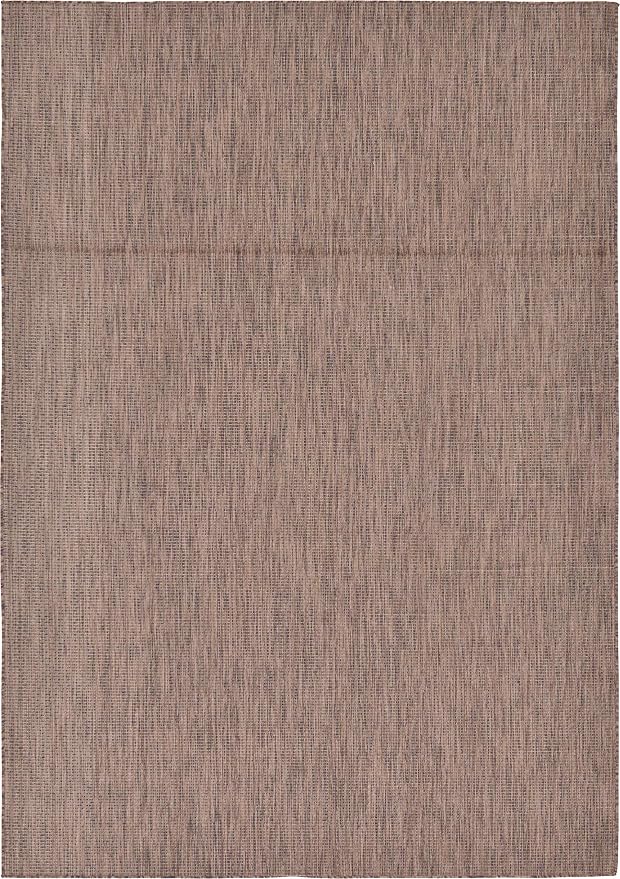 Unique Loom Collection Casual Transitional Solid Heathered Indoor/Outdoor Flatweave Area Rug (7' 1" x 10' Rectangle, Light Brown/Ivory)