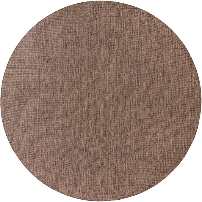 Unique Loom Collection Casual Transitional Solid Heathered Indoor/Outdoor Flatweave Area Rug (13' Round, Light Brown/Ivory)