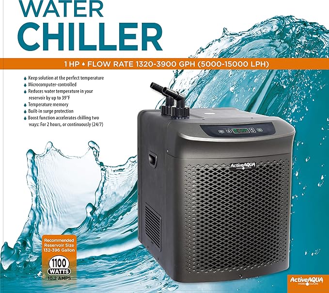 Active Aqua 0.5 HP Water Chiller with Boost | Cold Plunge & Ice Bath Cooler | Rapid Digital Temp Control | Fresh & Salt Water, Hydroponics, Aquariums | 90–172 Gal (1 HP)
