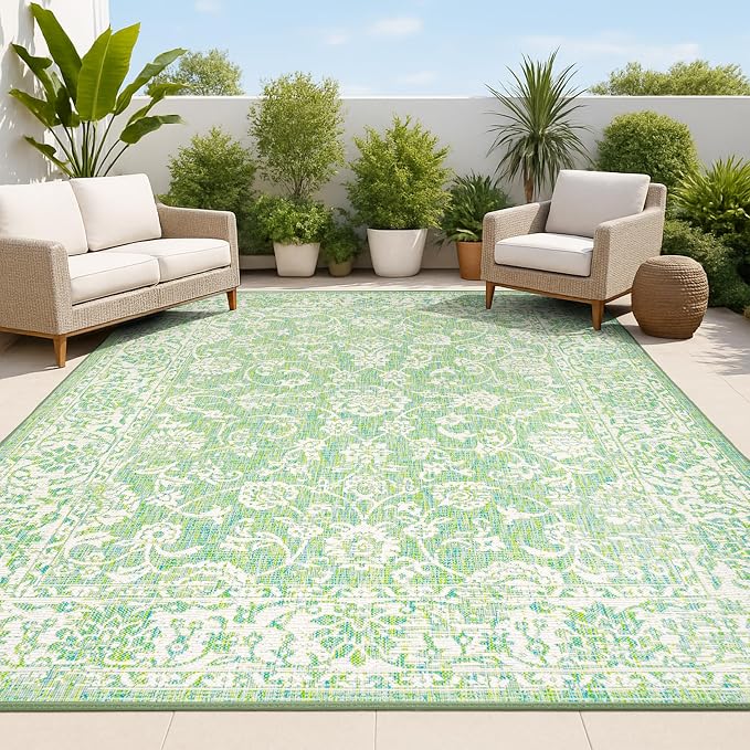 JONATHAN Y Weave Floral Indoor Outdoor Area Rug 3X5 Cream/Green, Tela Bohemian Textured for Backyard, Patio, Porch, Easy-Cleaning, High Traffic, Pet-Friendly, Non-Shedding (SMB100F-3)