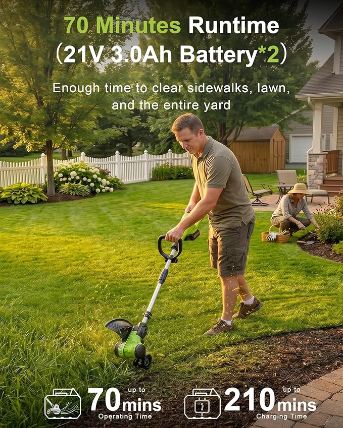 DEGGE Cordless Electric Weed Wacker, 2X 3.0Ah/ 21V/ 12" Battery Powered Weed Eater, 2 in 1 String Trimmer & Lawn Edger with Auto Feed, 650W Motor, 8 Spools for Yard Garden Sideway (Charger Included)