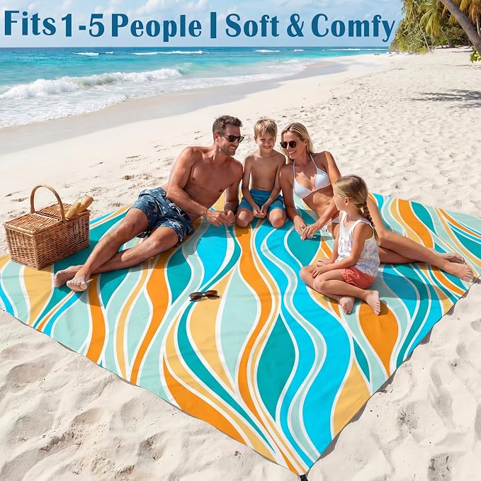 Famstar Beach Blanket Oversized Extra Large 78"X81"/10'X9',Waterproof Sandproof Beach Blanket 2-8 Adults Lightweight Durable for Travel Camping Hiking Picnic