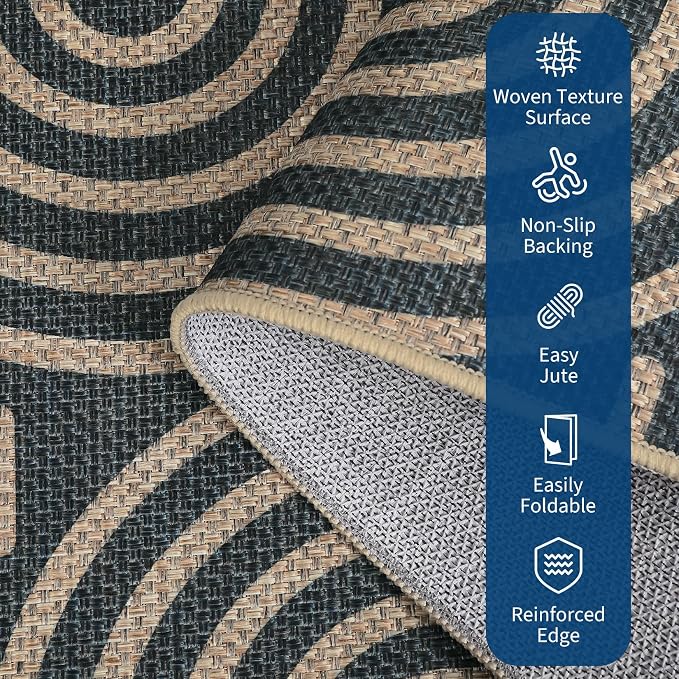 Garvee 2x6 Modern Abstract Kitchen Rugs Washable Rugs for Hallway | Black Rainbow Area Rug Stain Resistant Easy Cleaning Throw Rugs Low Pile Floor Cover for Bedroom Laundry