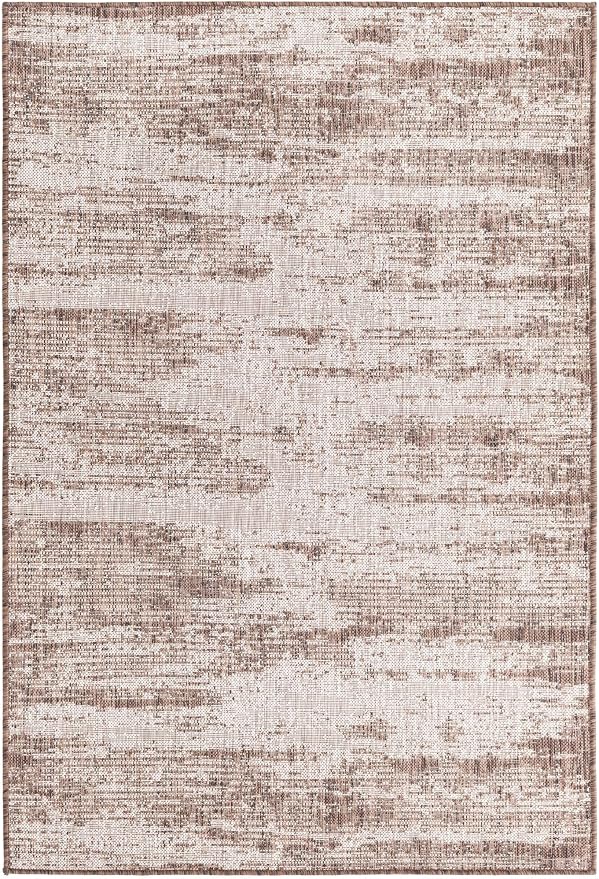 Unique Loom Outdoor Modern Collection Area Rug - Cartago (4' 1" x 6' 1" Rectangle, Brown/ Ivory)