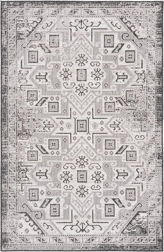 Unique Loom Outdoor Aztec Collection Area Rug - Coba (5' 3" x 7' 10" Rectangle, Charcoal Gray/ Ivory)