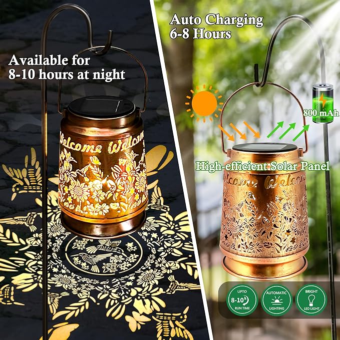 KY&BOSAM Solar Lanterns Outdoor Waterproof Unique Sunflower Garden Decor Birthday Gifts for Women Mom Grandma Hang Solar Lights Metal Solar Powered Decoration Outside for Yard Patio Backyard Pathway