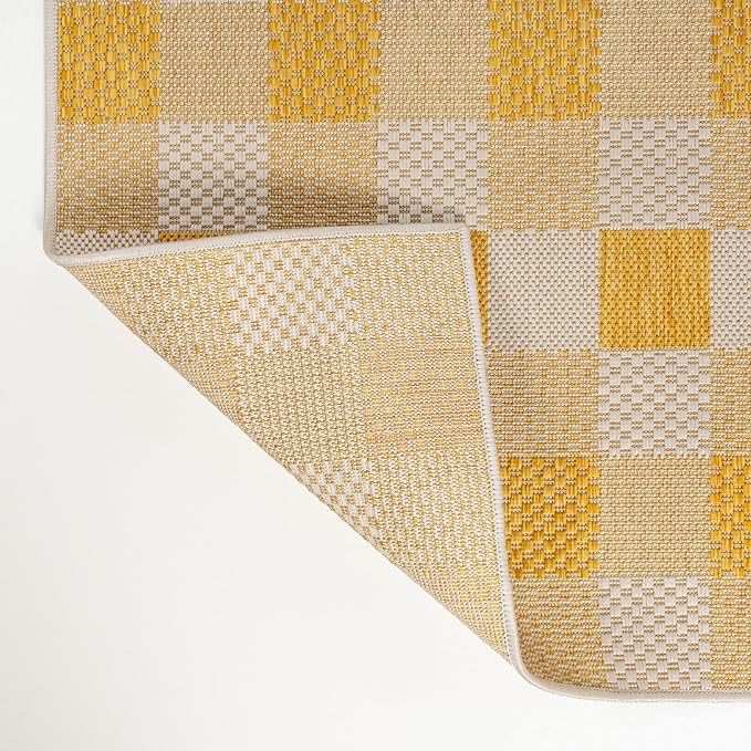 JONATHAN Y Geometric Bold Gingham Indoor Outdoor Area Rug 4X6 Yellow/Cream, Darcy Traditional for Backyard, Patio, Porch, Easy-Cleaning, High Traffic, Pet-Friendly, Non-Shedding (TSN201D-4)