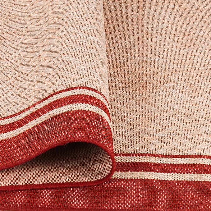 Gertmenian Indoor/Outdoor Flatweave Area Rug - 5x7 Standard, Stain & UV Resistant, Ideal For Deck, Patio, Poolside, Mudroom - Border, Red, 21360