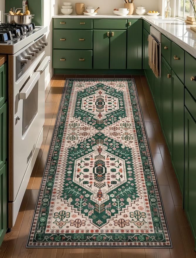 Ciicool Washable Non Slip Runner Rug,2x6ft Vintage Hallway Kitchen Rugs | Soft Oriental Indoor Mat Thin Boho Entry Carpet for Entrance Bedroom Bedside Living Room Laundry Bathroom Decor