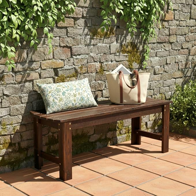 Shine Company Outdoor Wood Backless Patio Garden Bench, 4 Ft, Burnt Brown