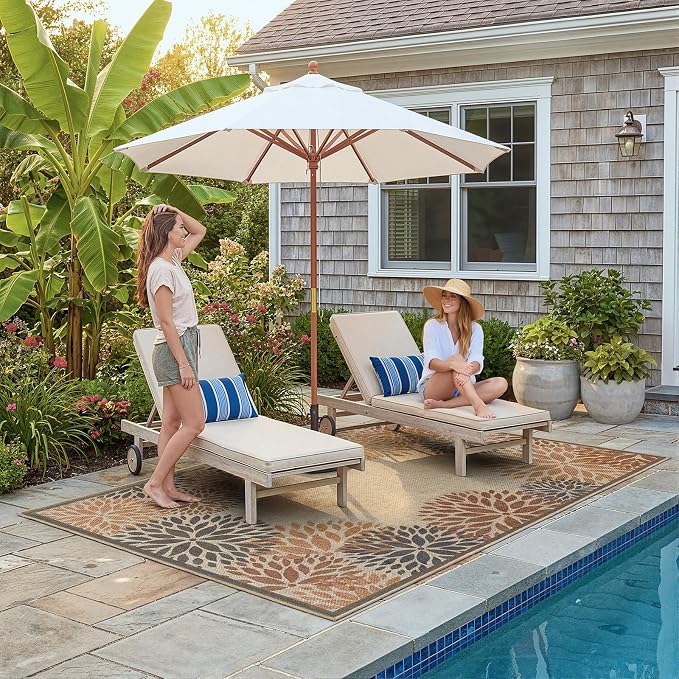 LIVEBOX Modern Easy Jute 5x7 Outdoor Rug, Washable Area Rugs for Living Room Patio Floral Indoor Outdoor Rug, Boho Farmhouse Non Slip Carpet for Backyard Foyer Dining Room(Beige, 5'x7')