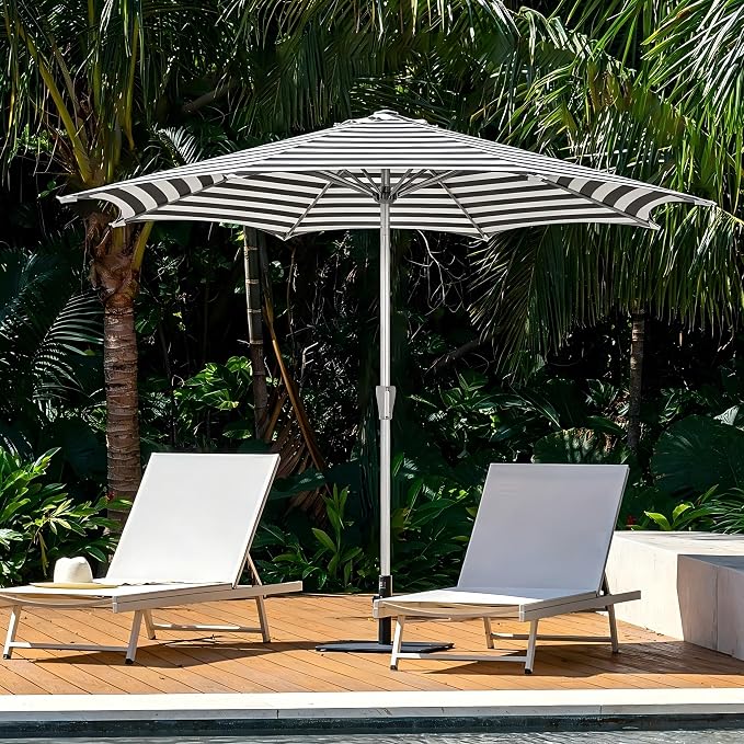 Tempera Patio Umbrellas Arc Edge Outdoor Table Market Umbrellas with Crank & Pust Button Tilt|Auto-Tilt, 8 Steel Ribs, High Color-Fastness Canopy