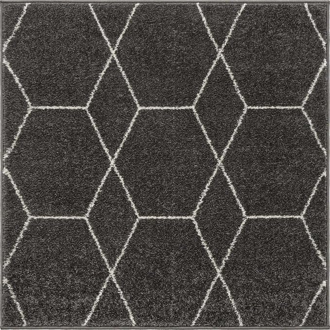 Unique Loom Trellis Frieze Collection Area Rug - Geometric (3' Square, Dark Gray/ Ivory)