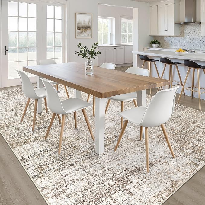 LOONGRUG 9x12 Area Rug Washable Neutral Modern Living Room Rug Dark Brown | Abstract Soft Stain Resistant Indoor Non-Slip Carpet for Bedroom Nursery Kids Office Playroom Dining Room