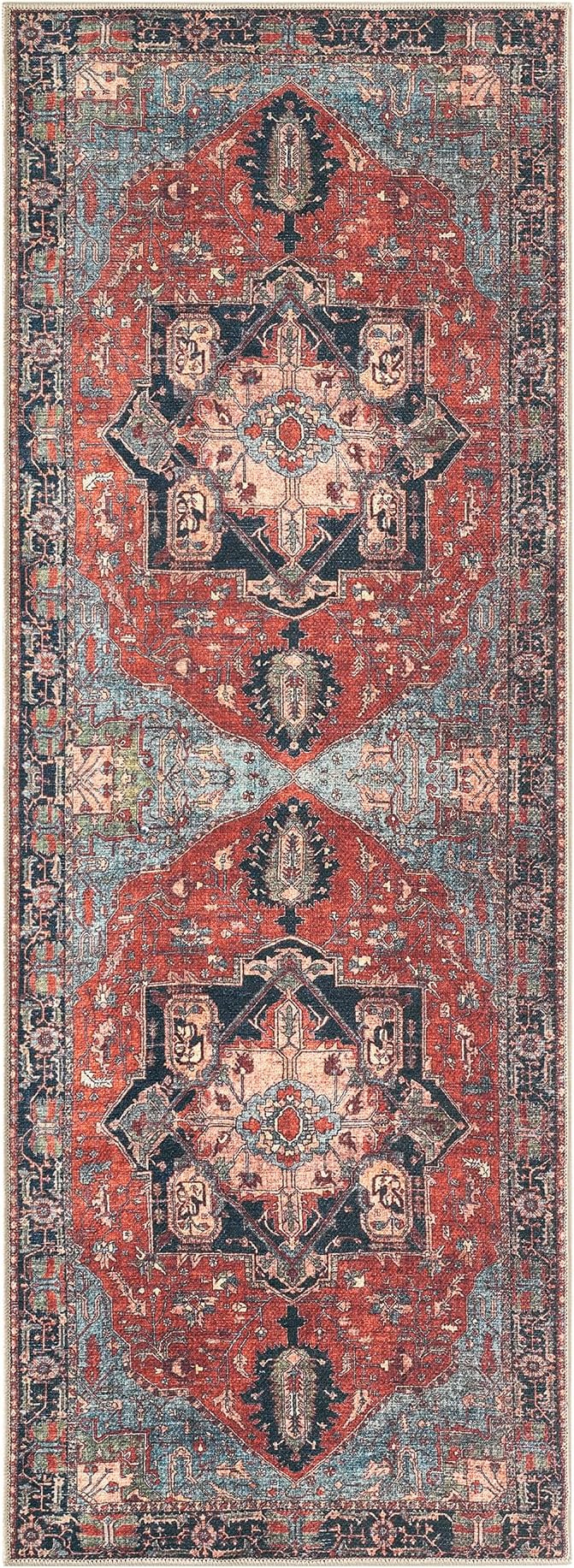 Keen Home Design Vintage Washable Runner Rug, Non-Slip Low Pile, 2x12 | Machine Washable Cotton Chenille, 0.25In Low Pile, Rubber Non-Slip Back; Hallway, Kitchen, Dining Room, Entryway