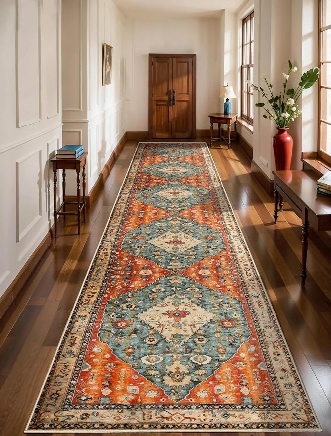 SERISSA 3x14 Washable Non Slip Boho Runner Rug for Hallway | Ultra Soft Vintage Oriental Carpet Low-Pile Tribal Floor Carpet for Stair Kitchen Bedroom Bathroom Laundry Room