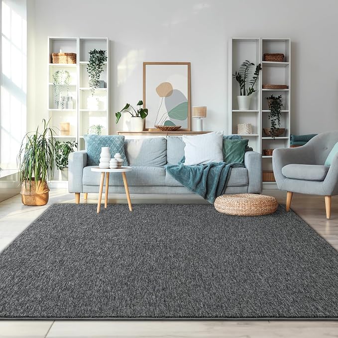 Chicrug Modern 7x10 Memory Foam Area Rugs for Bedroom Living Room | Low-pile Carpet Rug for Kids Playroom, Floor Rug for Bedside Dorm Dining Room Home, Dark Grey and White