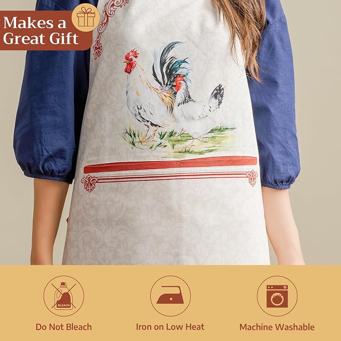Maison d' Hermine Aprons for women with Pocket 100% Cotton (27.50"x31.50") | Adjustable Neck Strap & long ties Apron Men Chef Wedding Cooking Gardening Server Maid