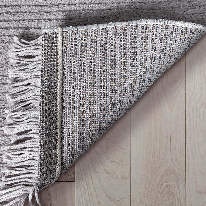 Well Woven Allie Grey Stripes Geometric Area Rug 5x7 (5'3" x 7'3") - Soft High-Low Texture for Living Room, Bedroom & Dining Spaces