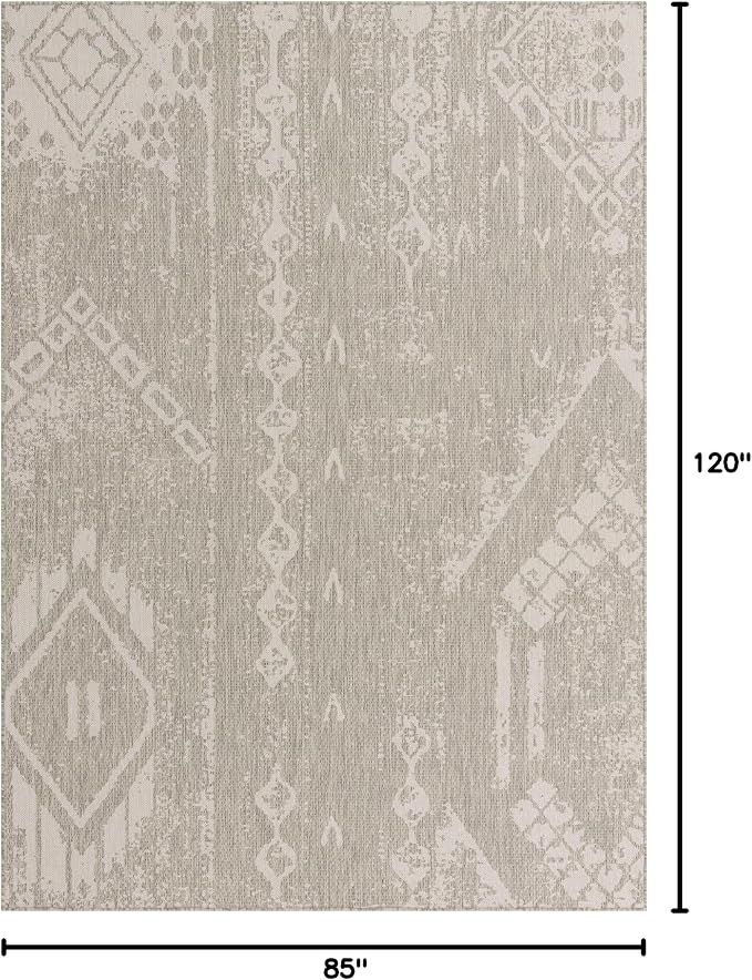 Unique Loom Outdoor Bohemian Collection Area Rug - Anthro (7' 1" x 10' Rectangle, Gray/ Ivory)