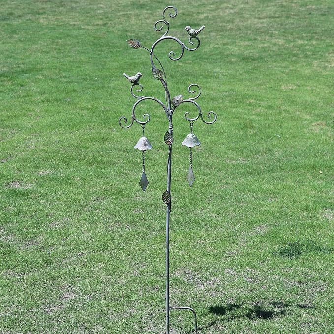 Decorative Garden Stakes for Outside,Metal Outdoor Garden Decor with Bells | 45.7"H Wind Chime Stakes for Outside,Bird Metal Garden Art for Garden,Flower Beds, Patio.