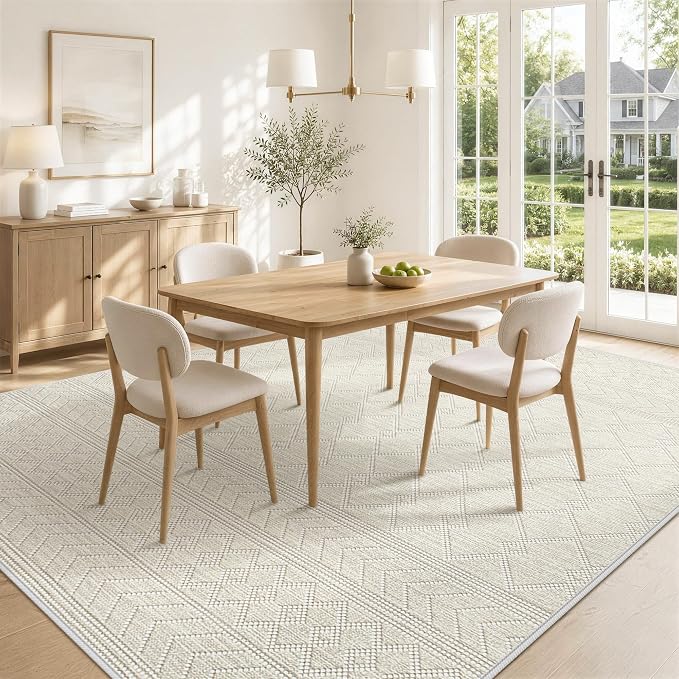 5x7 Area Rug For Living Room, Washable Gray Rugs Non Slip Low Pile | Neutral Large Soft Rug，Modern Geometric Carpet For Bedroom Dining Room Home Office Decor rug