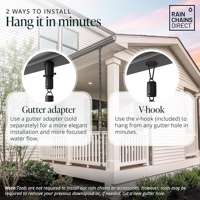 Rain Chains Direct - Barrel Rain Chain - 8.5 FT - Durable Black Powder-Coated Aluminum - Premium Rain Chains for Gutters