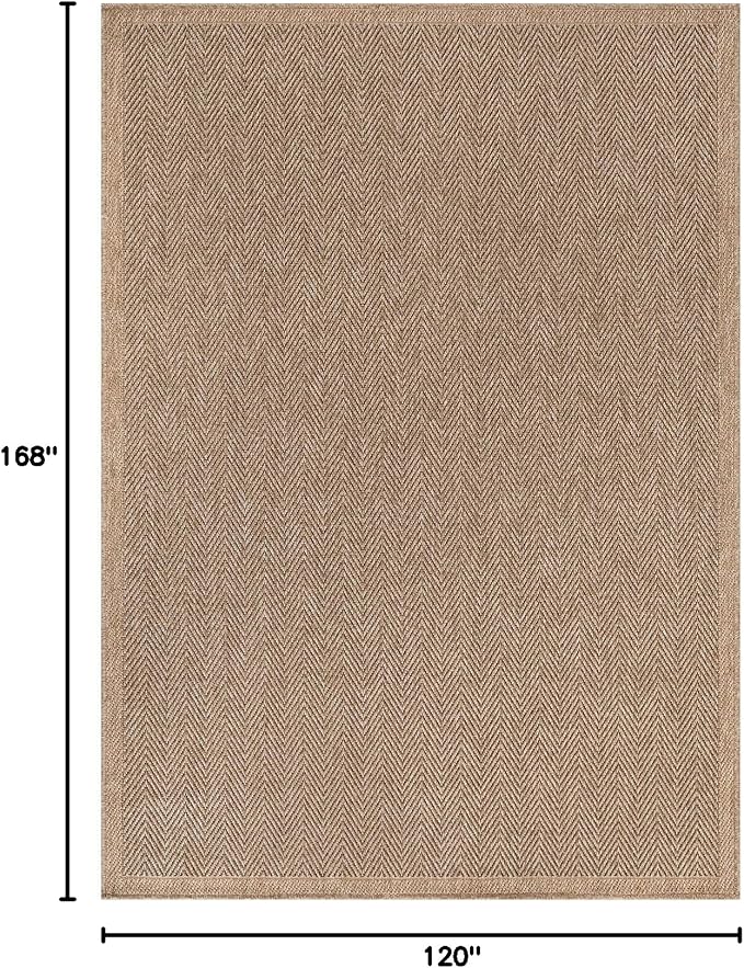 CAMILSON Easy Jute Rug 10x14, Indoor Outdoor Natural Color Fiber Area Rugs for Living Room Patio and Kitchen Rug Herringbone Woven Design Easy-Cleaning Washable Outside Carpet Alfombras 10 x 14