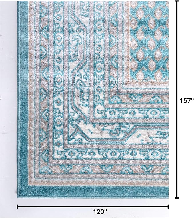 Unique Loom Williamsburg Collection Traditional Border with Dotted Center Area Rug, Rectangular 10' 0" x 13' 1", Teal/Beige