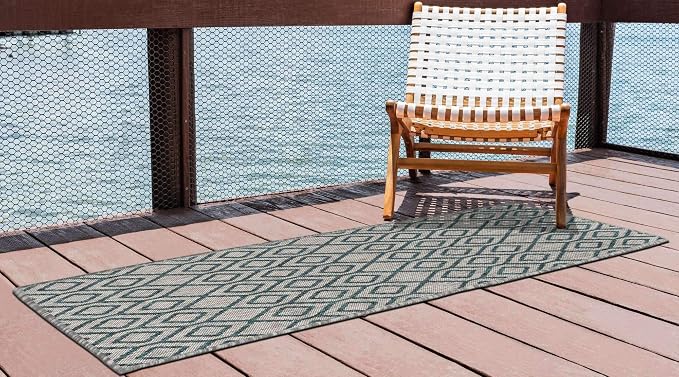 Jill Zarin Outdoor Collection Area Rug - Turks and Caicos (2' x 8' Runner Gray Teal/Teal)