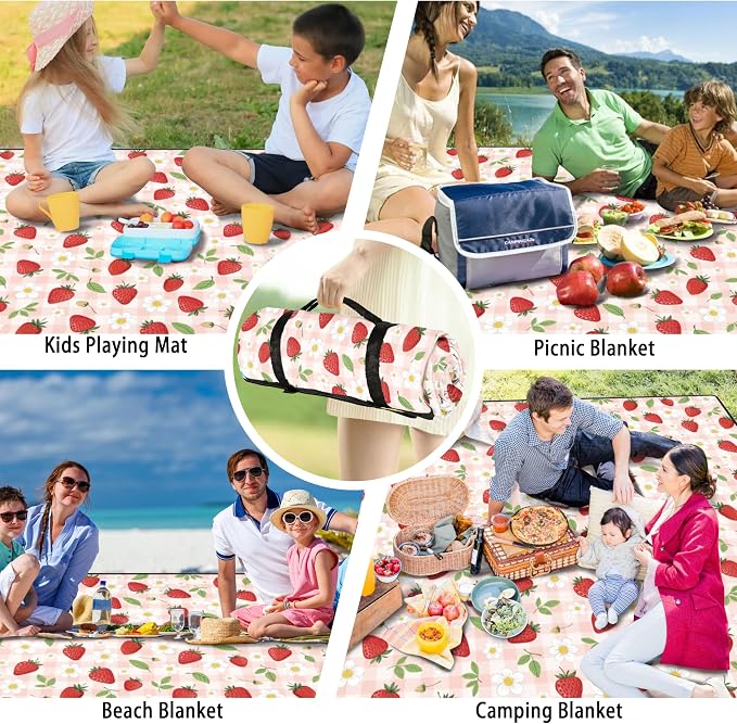 Picnic Blankets Beach Blanket 80" X 80" Extra Large Waterproof Camping Blankets Portable Outdoor Mat 3-Layer Blanket for Beach, Hiking, Park, Music Festival, Grass Lawn,Travel