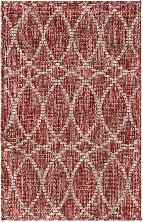 Unique Loom Outdoor Trellis Collection Area Rug - Gitter (2' x 3' 1" Rectangle, Rust Red/ Ivory)
