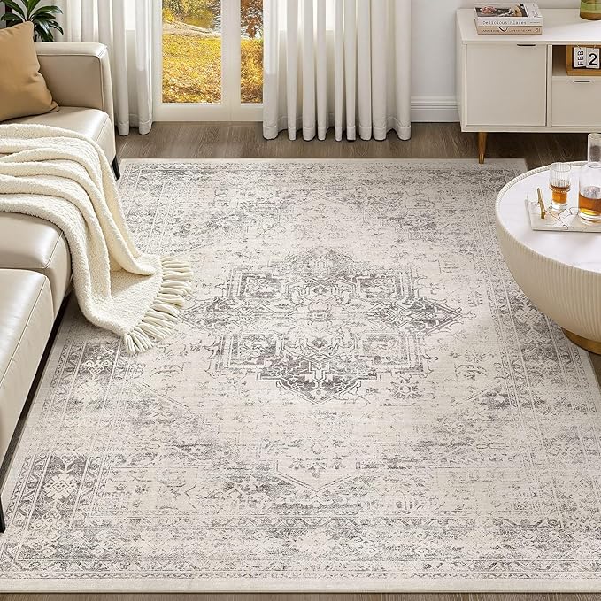 UERMEI 10x14 Area Rug Living Room Rugs - Washable Vintage Soft Large Rug Indoor Floor No Slip Rug Carpet for Bedroom Farmhouse Under Dining Table Home Office Decor - Beige/Camel