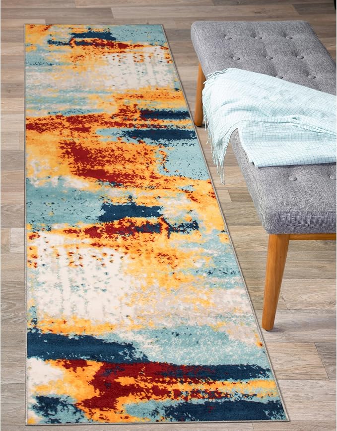 Rugshop Novel Abstract Fade-Resistant Runner Rug Multi 2' 7" x 6' | Stain Resistant,Bedroom, Dining Room, Home Office, Kitchen, Entryway, Hallway, Nursery, Kids Room, Guest Room