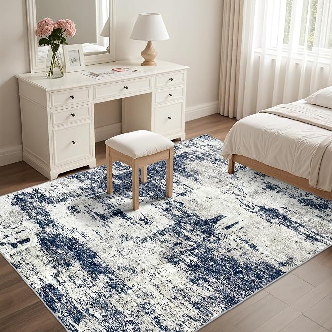 Tosuoka 6x9 Area Rugs for Living Room Abstract Washable Gray Blue Rug | With Anti-Slip Backing，Non-Shedding，Stain-Resistant，Soft Modern Large Carpet for Bedroom Dining Room Farmhouse Nursery