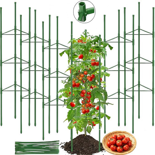 6 Pack Tomato Cages for Garden, 51.2 Inch Tall Adjustable Tower Tomato Trellis for Raised Garden Bed, Heavy Duty Metal Tomato Plants Support Stakes for Outdoor Pots Climbing Plants, Vegetables, Flower