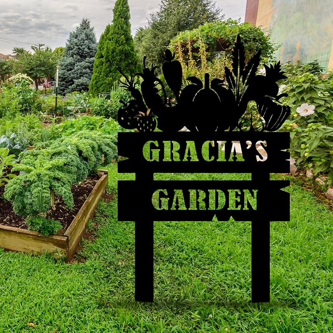 Custom Vegetables Garden Sign with Stakes, Personalized Metal Garden Decor, Sign for Farmhouse, Metal Yard Art, Gift for Grandmother, Gift for Mom, Patio Garden Decorations, Housewarming Gift