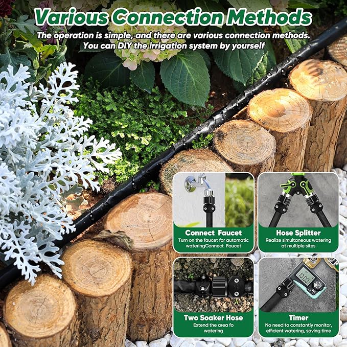 Soaker Hose 50 ft, Garden Hose With Drip Irrigation System, 1/2 Linkable Consistent Drip Irrigation Hoses, Leakproof Design Water Hose, Save 80% of Water for Garden, Farm, Orchard Plantation