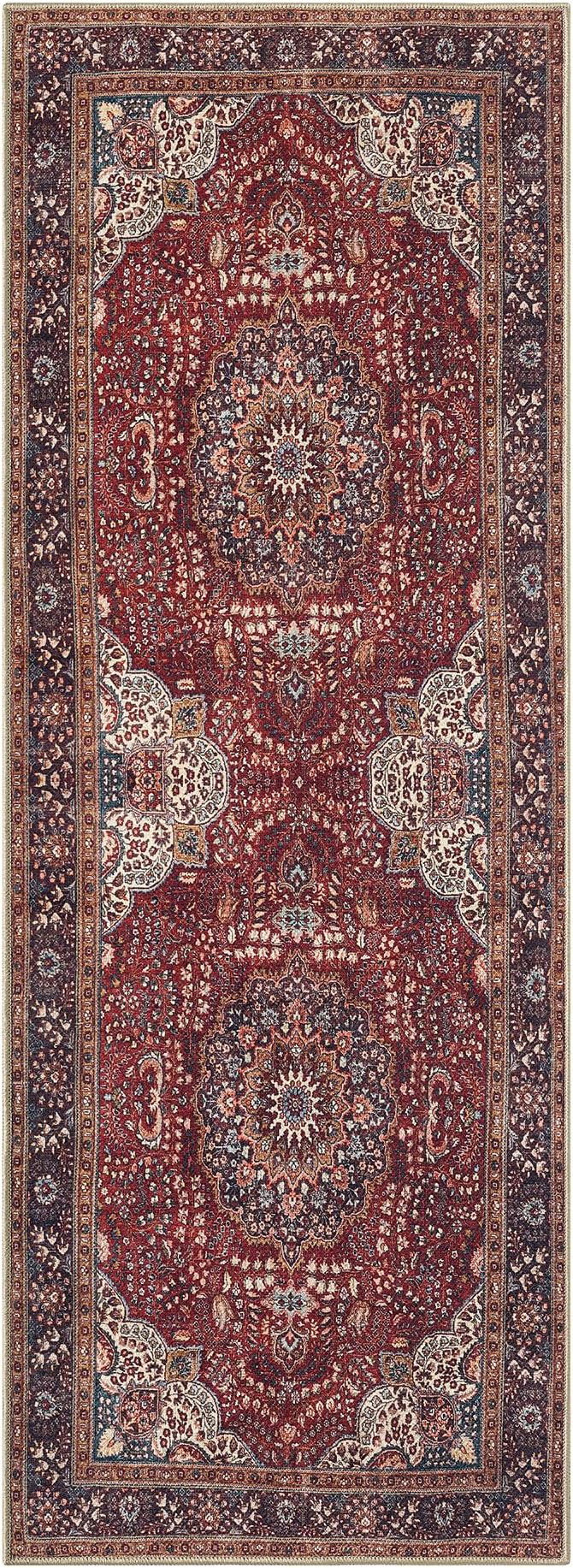Keen Home Design Vintage Washable Runner Rug, Non-Slip Low Pile, 2x12 | Machine Washable Cotton Chenille, 0.25In Low Pile, Rubber Non-Slip Back; Hallway, Kitchen, Dining Room, Entryway