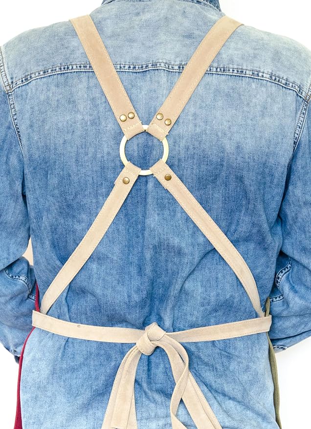 MONAPRON Apron for Women and Men Waterproof Canvas Extra Pocket for Chef Barista Gardening BBQ Grilling Crossback Unisex