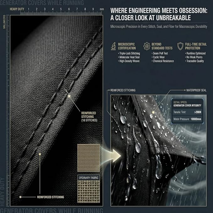 Generator Cover, Generator Covers While Running, 38 "L x 28" W x 27 "H Heavy Duty Waterproof Generator Cover for Outside, 900D+210 Double Layer Production, for 12000W+ Frame Type Generators,Black