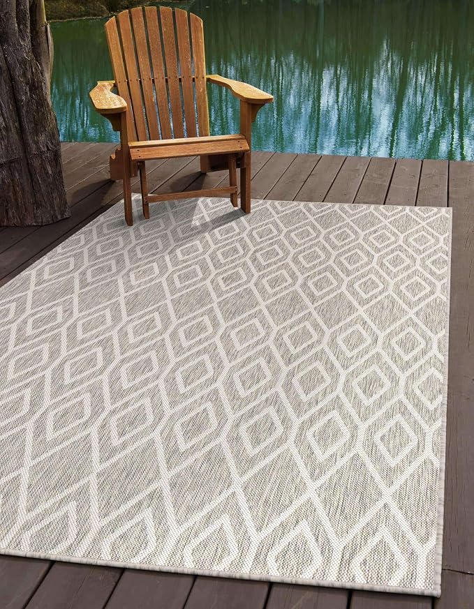 Jill Zarin Outdoor Collection Area Rug - Turks and Caicos (9' x 12' Rectangle Gray Cream/Cream)