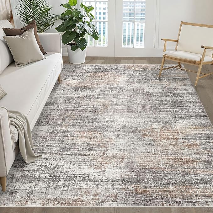 LOONGRUG 6x8 Area Rug Washable Neutral Modern Rug for Living Room Gray Rust | Abstract Soft Stain Resistant Indoor Non-Slip Carpet for Bedroom Nursery Kids Office Playroom Dining Room